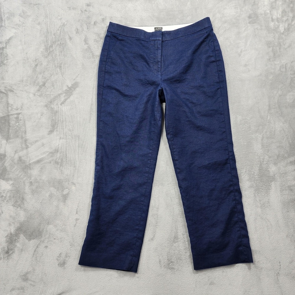 J.Crew Pants Womens‎ 12 Blue Kate Linen Blend Twill Crop Ankle Dress Office